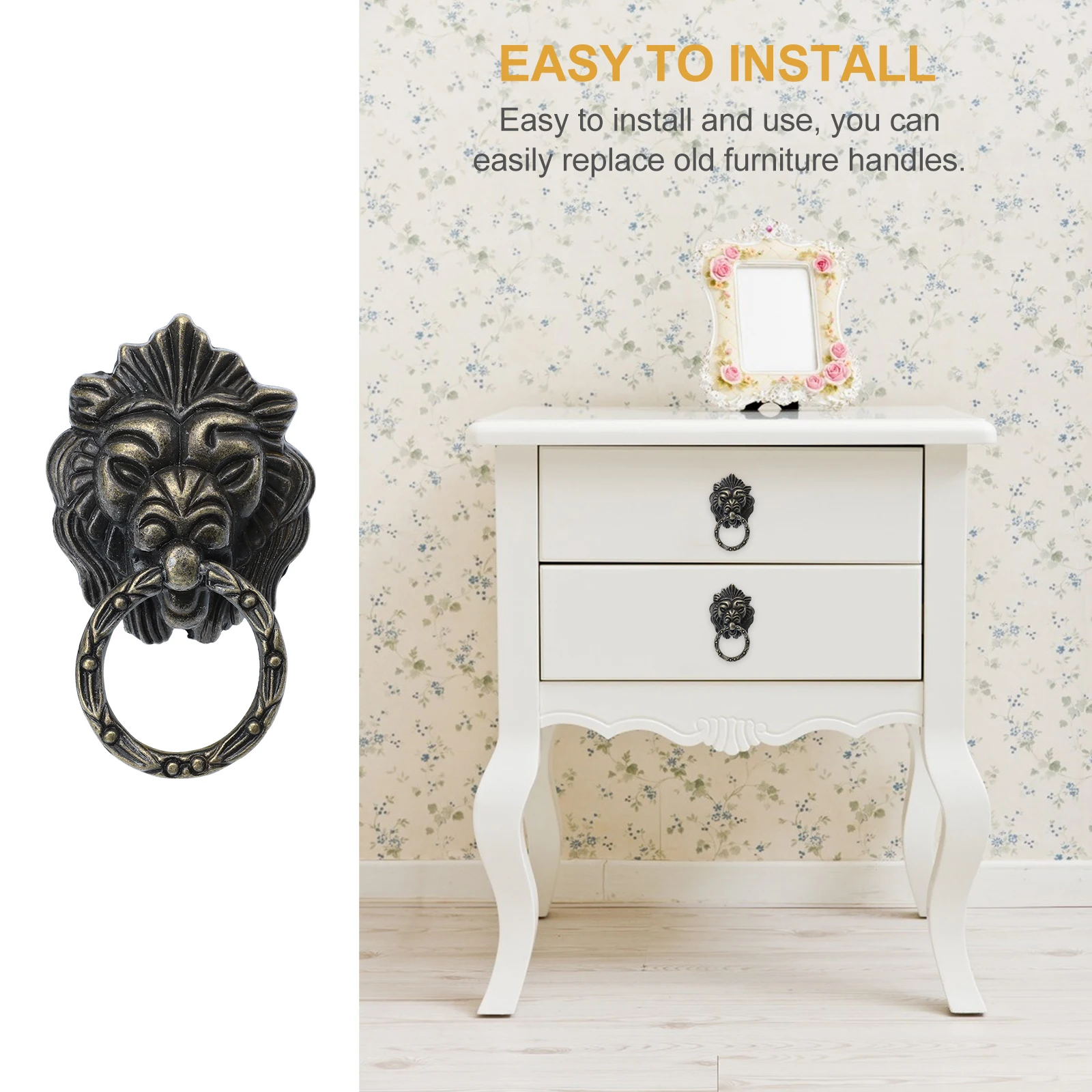 

4 Pcs Lion Head Handle Sliding Door Handles Wardrobe Visit Exterior Knob House Pulls Ornate Vintage Cabinet