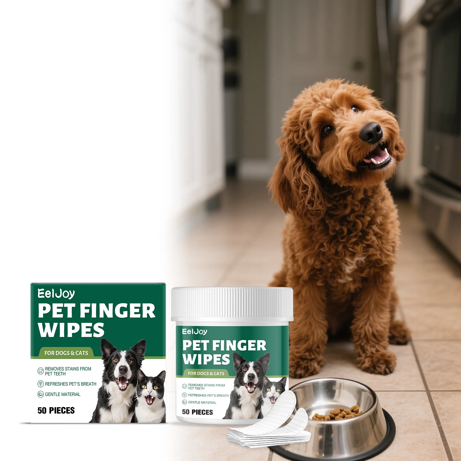 

Pet Teeth Wipes for Cleaning Food Residue & Fresh Breath, Helps Reduce Plaque Tartar Soothe Mouth & Ensure Easy Application