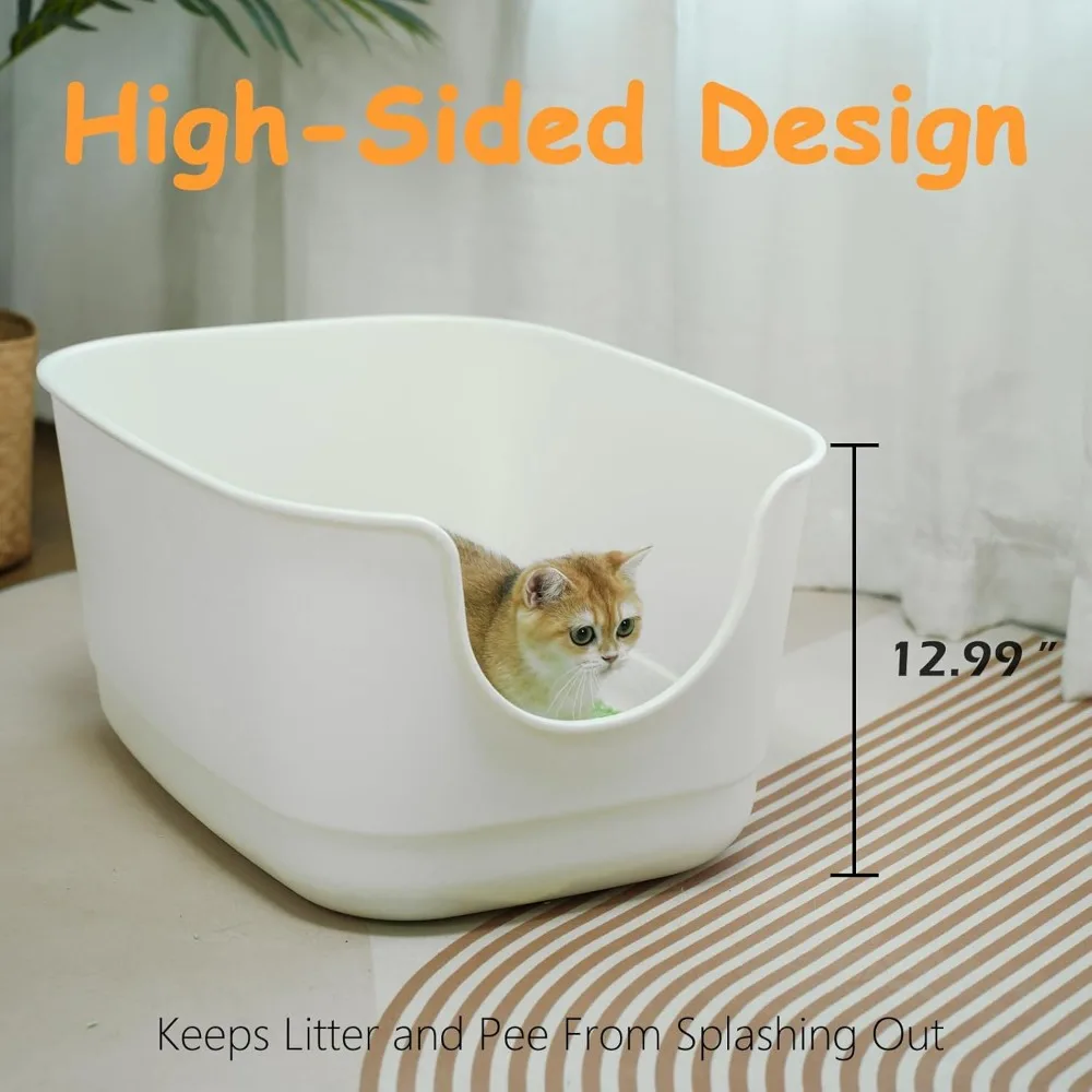 صندوق نفايات كبير جدًا لفترة الفضاء مع جوانب عالية للاستخدام المتعدد للقطط مقاس 24.2 لتر × 16.3 عرض × 12.9 ارتفاع، مقلاة قطط داخلية