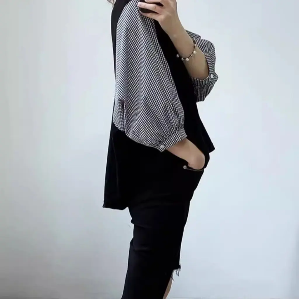 

Spring Summer Women's Loose T-Shirt Japanese Korean Style Fake Two-Piece Stitching Top Women's Clothing