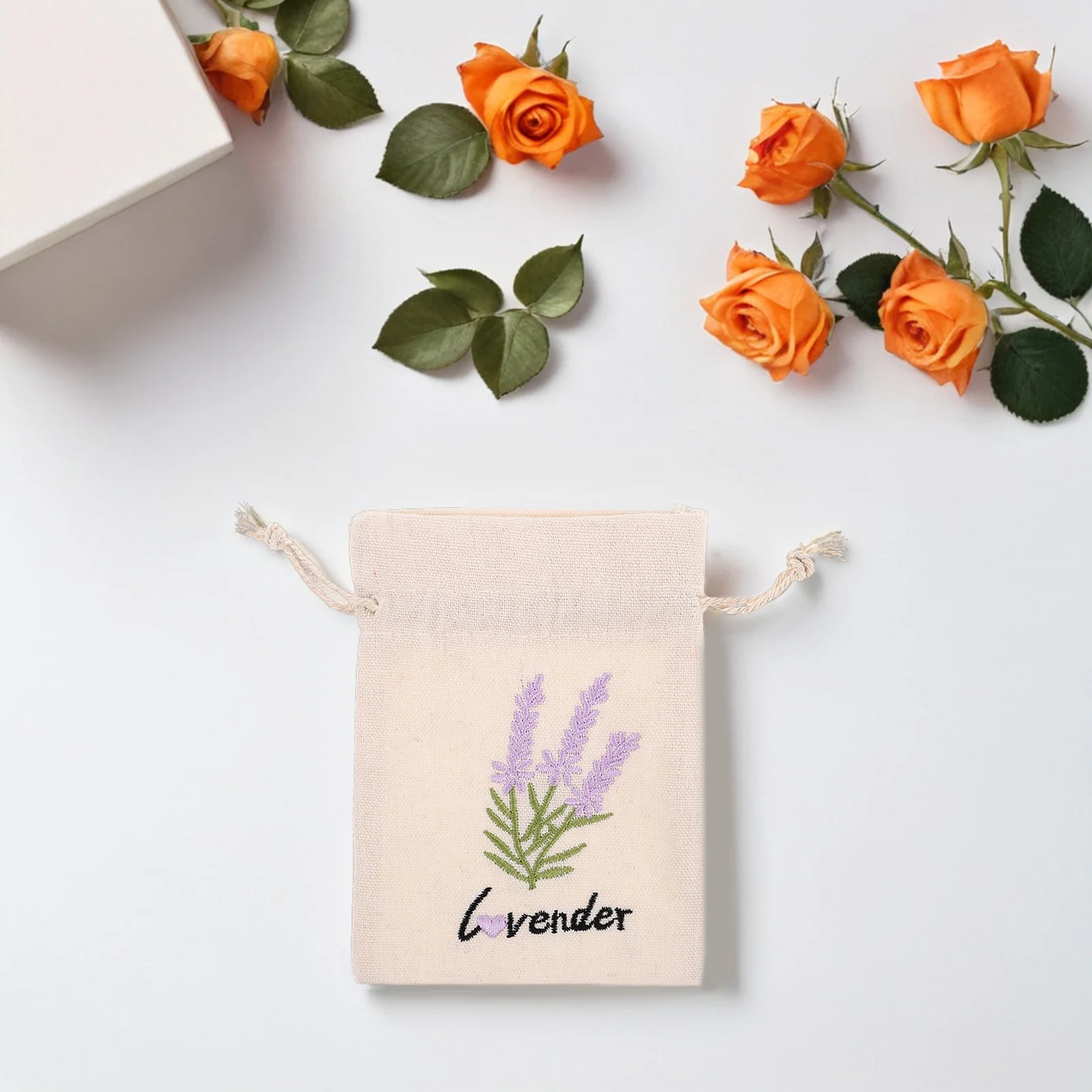 

8Pcs Canvas Drawstring Pouches Embroidered Storage Bags for Small Jewelry Items Lavender Scented Closets Reusable Gift Favors