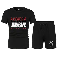 Men's Black Roman Reigns Levels Above T-Shirt Shorts Set Summer Short Sleeve Man Overiszed Suits 2024 New Fashion Clothing Sets