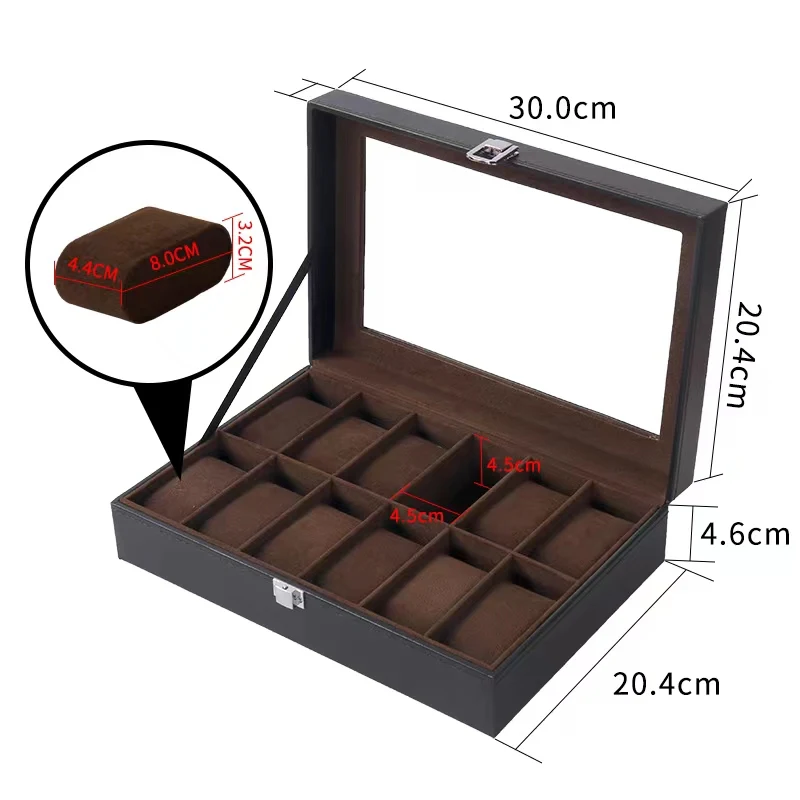 6/10/12 Slots Watch Box Watch Holder Storage Case Organizer Black PU Leather Watch Display Box regalos para hombre 30x20x8cm