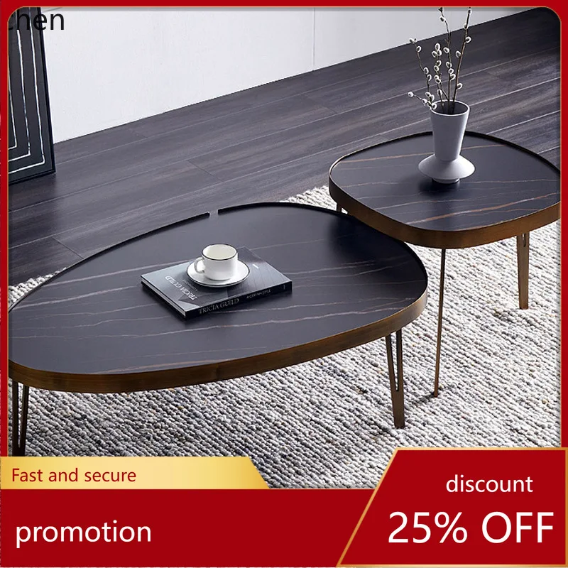 مجموعة طاولة القهوة البيضاوية YFY Rock Slab طاولة القهوة الإبداعية البسيطة