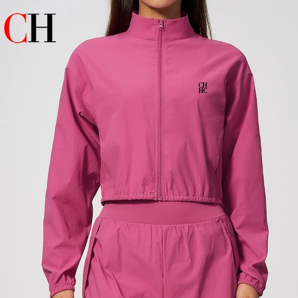 CH Yoga Wear Windproof Stand Collar Cropped Jacket Breathable Top Sports Quick-dry Cropped Zip-up Jacket For Women