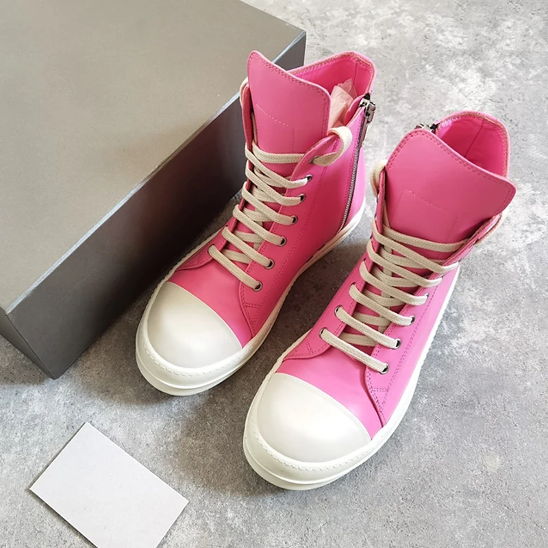 

Women's Shoes Pink Men's Casual Shoes Leather High Top Sneakers Lace-up Rubber Fashion Women's Boots