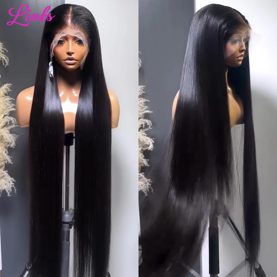 Links Bone Straight 13x6 HD Transparent Lace Frontal Human Hair Wigs Brazilian 30 40 Inch 13x4 Front Wig For Women Pre Plucked