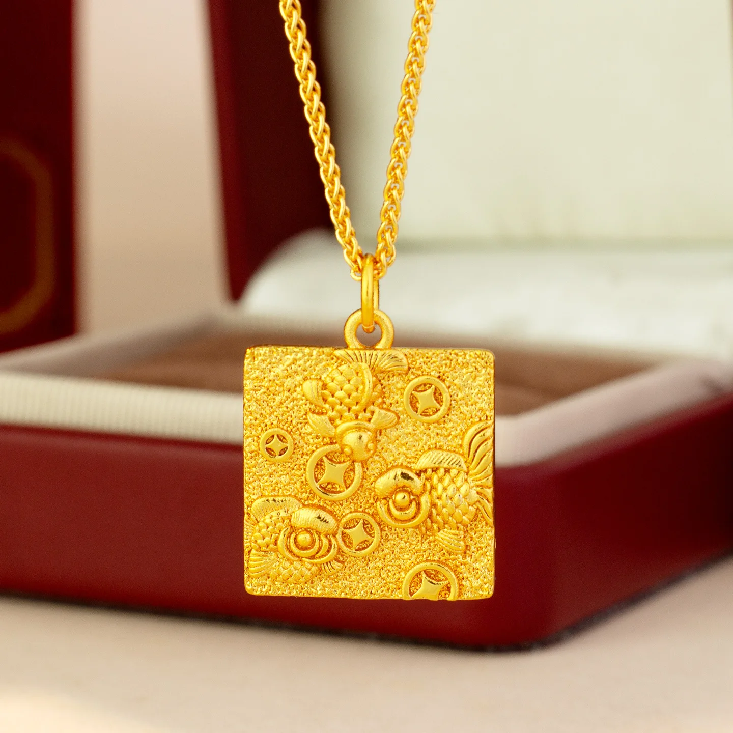 

Роскошный женский квадратный кулон из чистого золота 24 карата 9999, винтажная цепочка на ключицу Koi