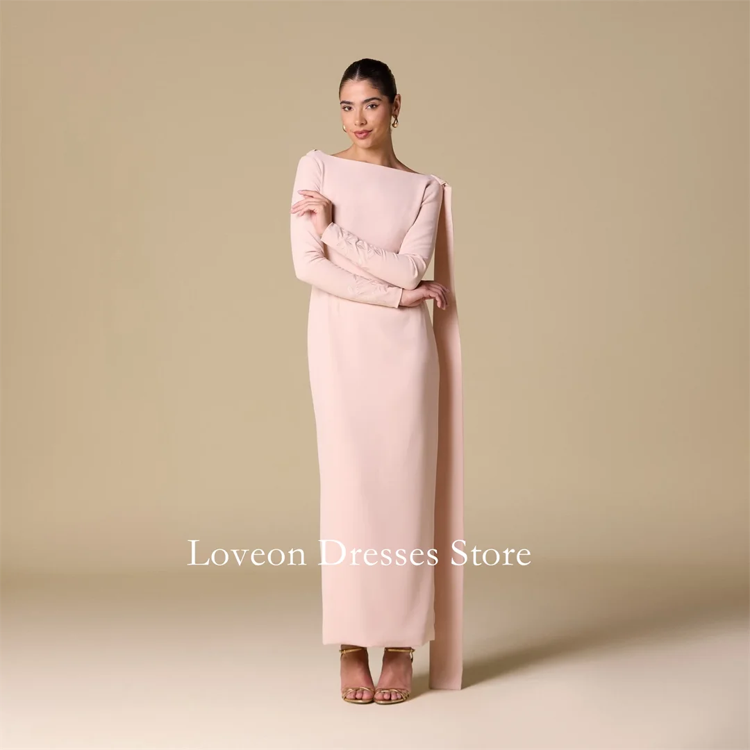 Luz rosa mangas compridas maxi vestido formal vestidos de noite mangas compridas estilo árabe personalizado elegante baile de formatura crescidos festa feminina