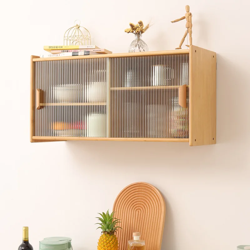 Glass wall cabinet cabinet kitchen wall locker hanging cabinet solid wood living room storage locker dining side cabin