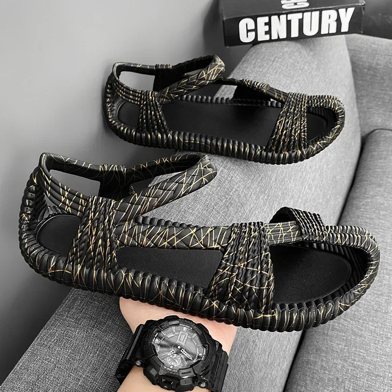 Sandals men's large size 36-47 new style old-fashioned imitation woven EVA straw sandals non-slip men's and women's beach shoes