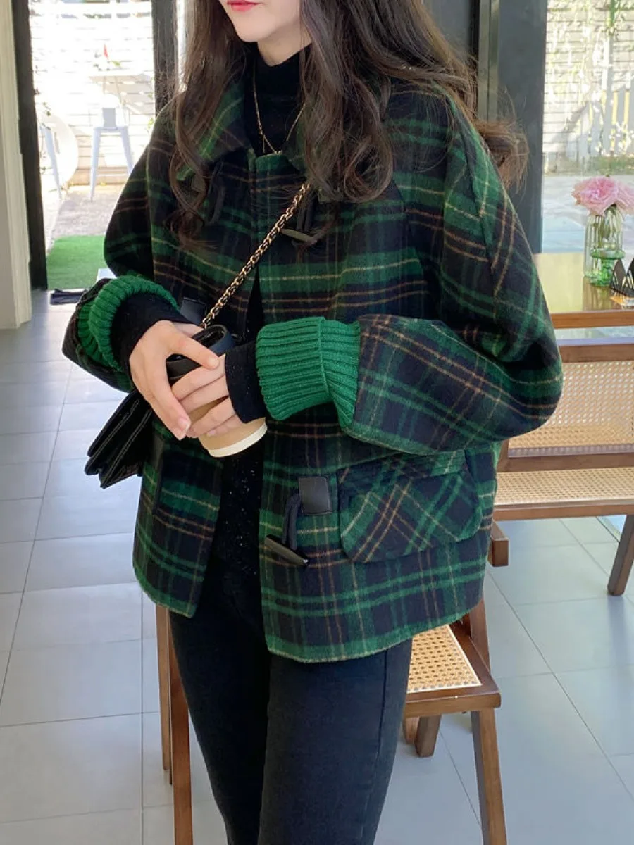 

New Women's Loose Faux Wool Coat Batwing Sleeve Korean Style Spring Autumn Outerwear Knee Health Ring Protection Large Coat