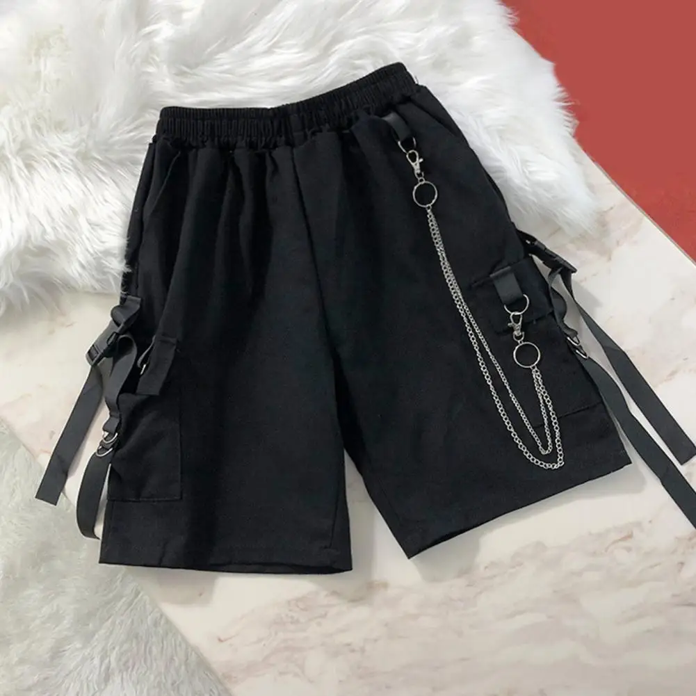 Solid Men's Shorts Summer Mens Beach Shorts Ribbons Black Hip Hop Streetwear Casual Male Sportswear Fitness Cargo Short Pants