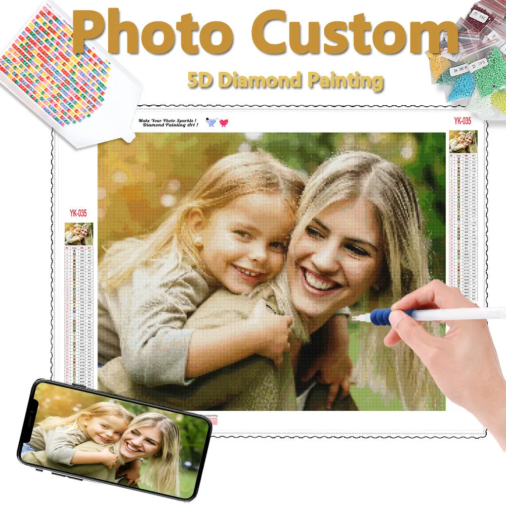 

HUACAN Photo Custom Diamond Painting 5D DIY Picture Rhinestones Embroidery Mosaic Kids Parents Memorial Gifts Wall Decor