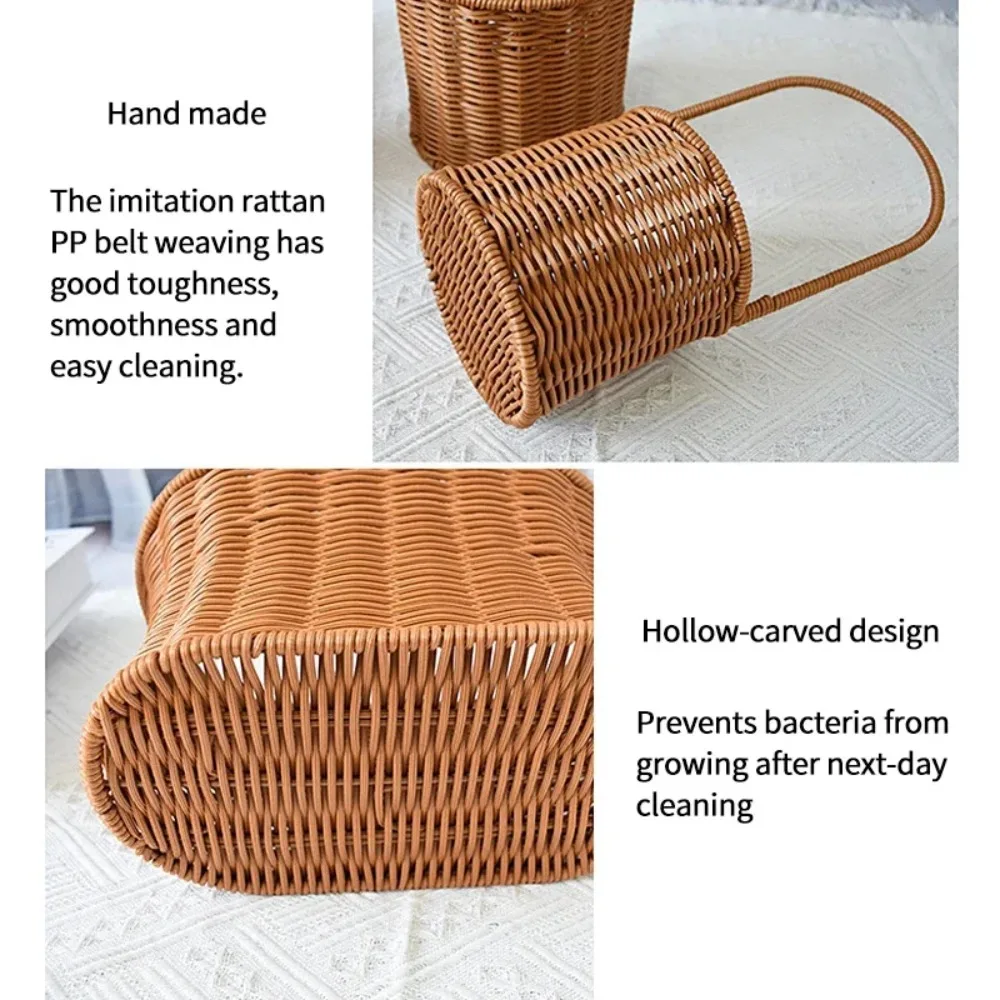 Willow Rattan Bride Flower Basket Hand-Woven Picnic Container Flower Arrangement Basket with Handle Sundries Organizer Wedding view 3