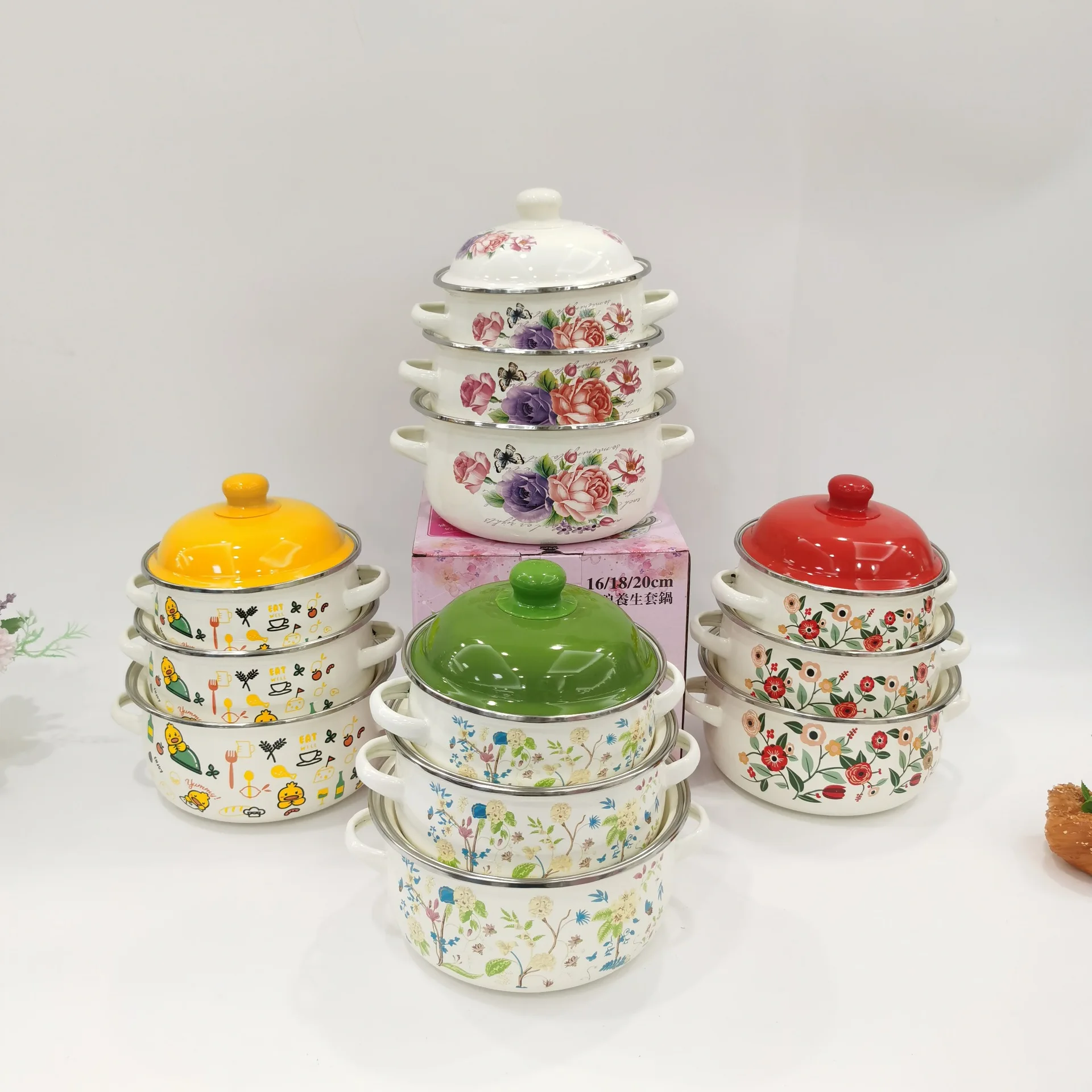 Enameled Pots and Pans Set of Pots and Pans Three Sets of Soup Pots Stew Soup Cooking Noodles Baby Supplement Kitchen Cookware