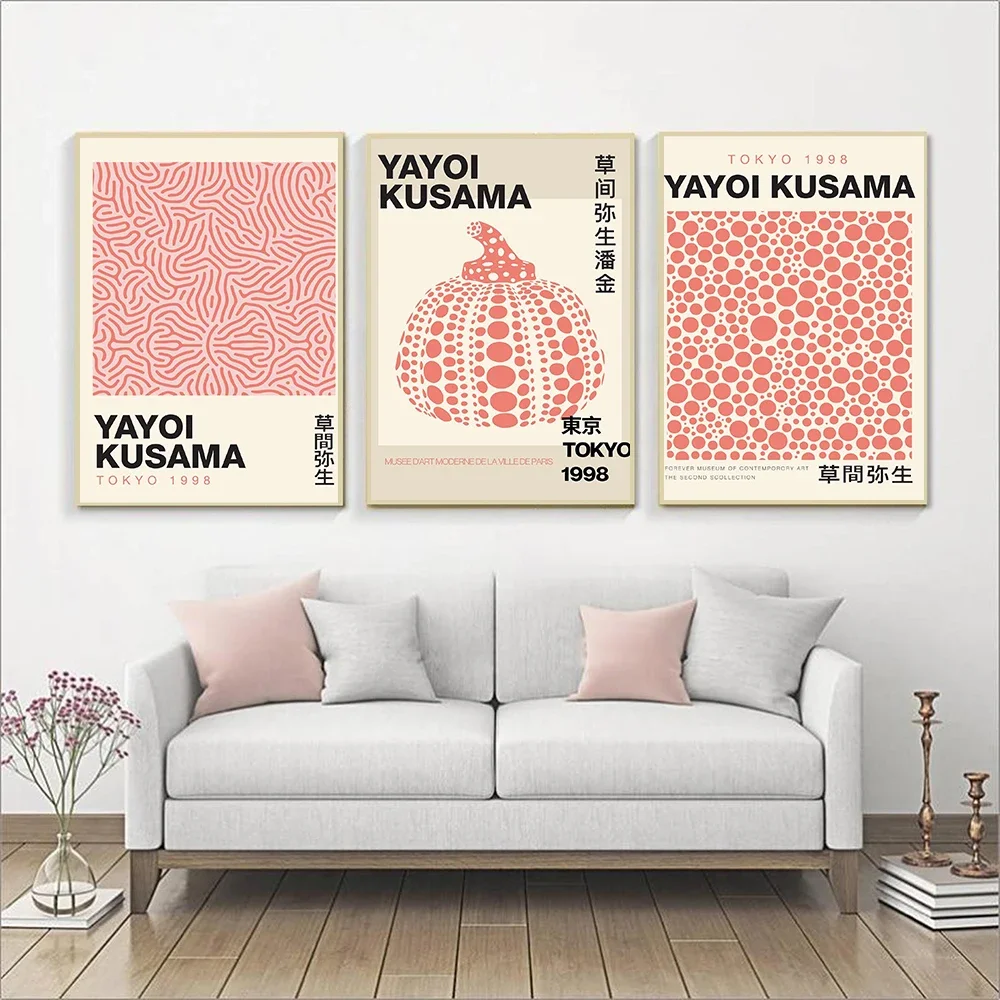 Yayoi Kusama Dot Pumpkin Pink Wall Art Canvas Painting Nordic Japanese Posters And Prints Wall Pictures For Living Room Decor