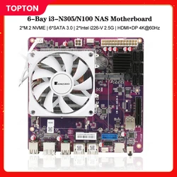 Topton New Mini ITX NAS Motherboard 6-Bay i3-N305 N100 1*PCIEx4 2*Intel i226-V 2.5G 2*M.2 NVMe 6*SATA3.0 1*DDR5 Firewall Router