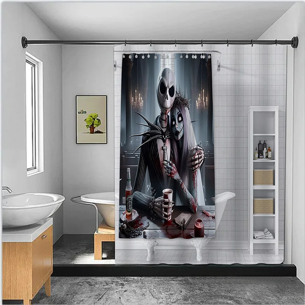 Disney Cartoon Jack Skellington Shower Curtain Waterproof Polyester Fabric Paint Bath Curtains Home Bathroom Decor Curtain