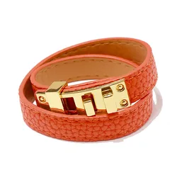 Kirykle High Quality Luxury Leather Bangles for Women Easy Buckle Multicolour Wide Leather Bracelet Daily Commuter Accessories