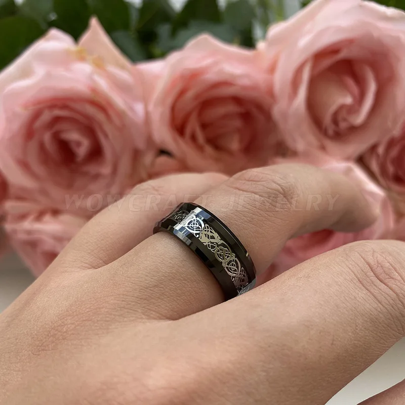Charm Couple Rings For Men Stainless Steel Celtic Dragon Ring Heart Black Zircon Women Wedding Rings Set Valentine\'s Day Jewelry