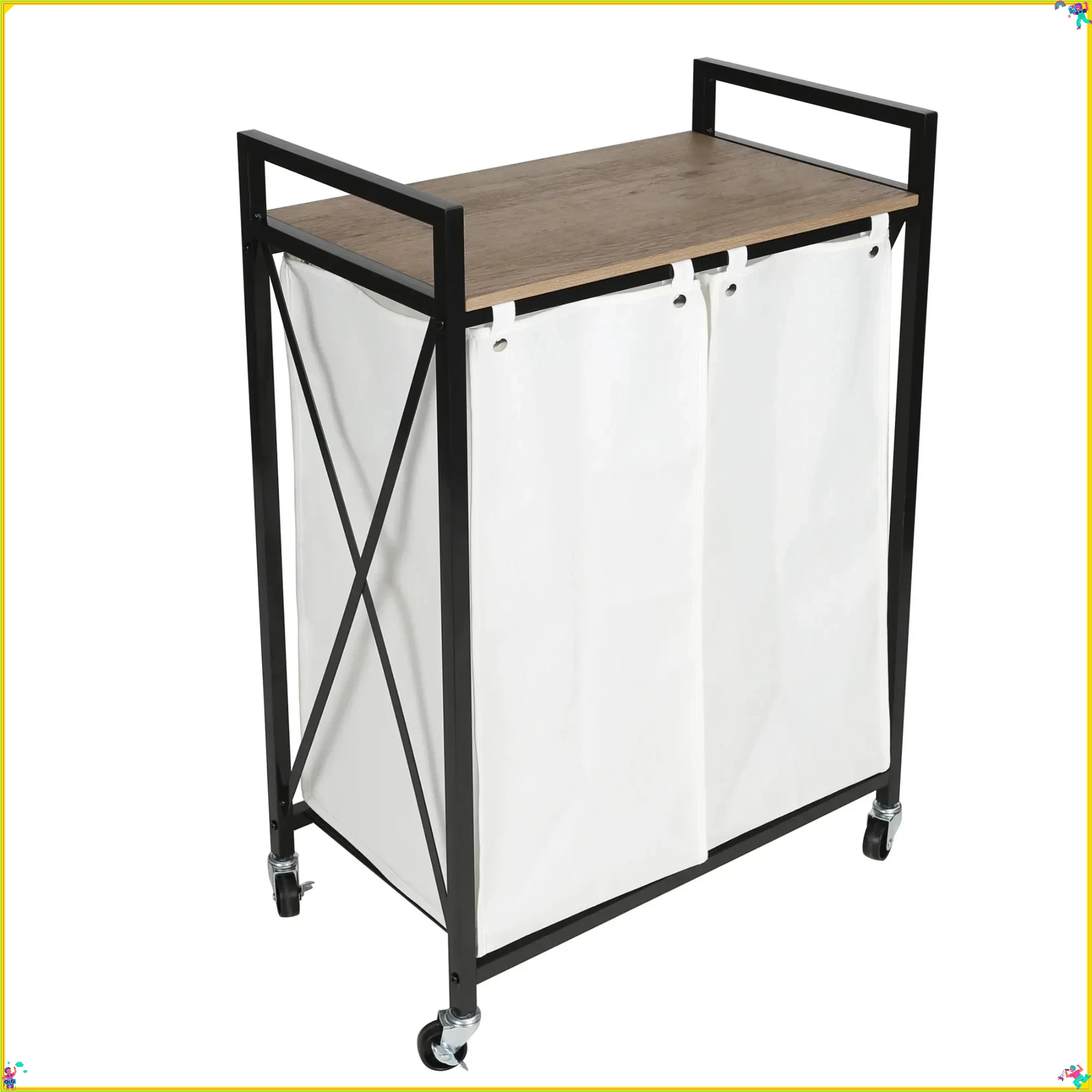 

Foldable Metal Laundry Sorter with 2 White Bags, Space Saving Hamper for Bedroom, Closet & Dorm Organization
