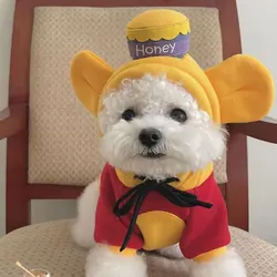 Dog Clothes Puppy Warm Dog Sweater Winnie the Pooh Transformed into Thin Cat Two-legged Clothes Small Medium-Sized Pet Supplies