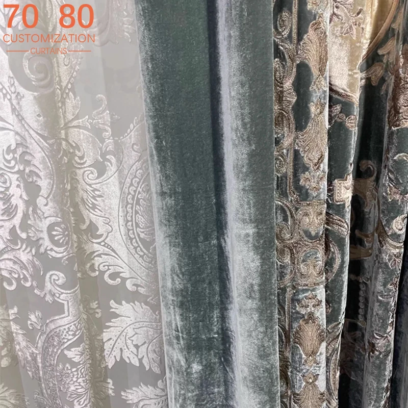 

European-style Palace High-end Retro Embroidery Velvet Blackout Curtains for Living Room Bedroom Villa Custom Valance