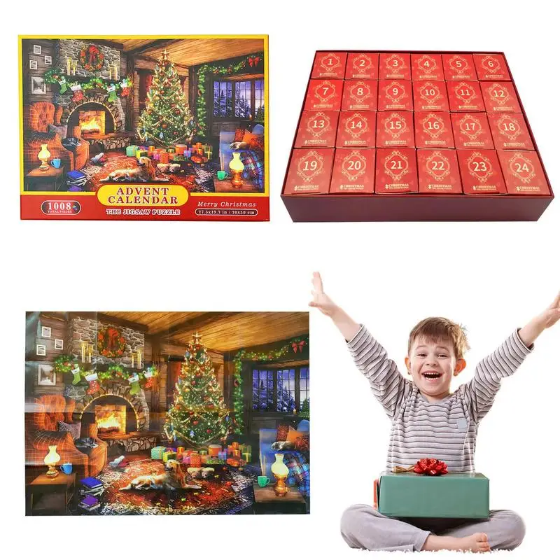 Calendrier de l'Avent pour Adultes et Enfants, Puzzle de Vacances, 1008 Pièces, 24 Pièces, Cadeaux, Surprise du Père Noël, Décoration de la Maison