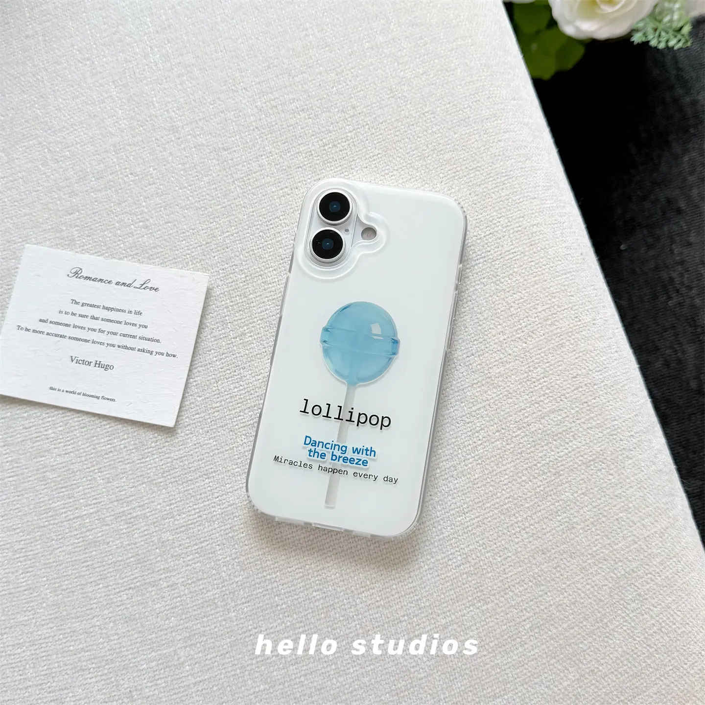 Funda de silicona antichoque con letras de piruleta azules creativas para iPhone 17 Air 16 Pro Max 15 14 Plus 13 12 11