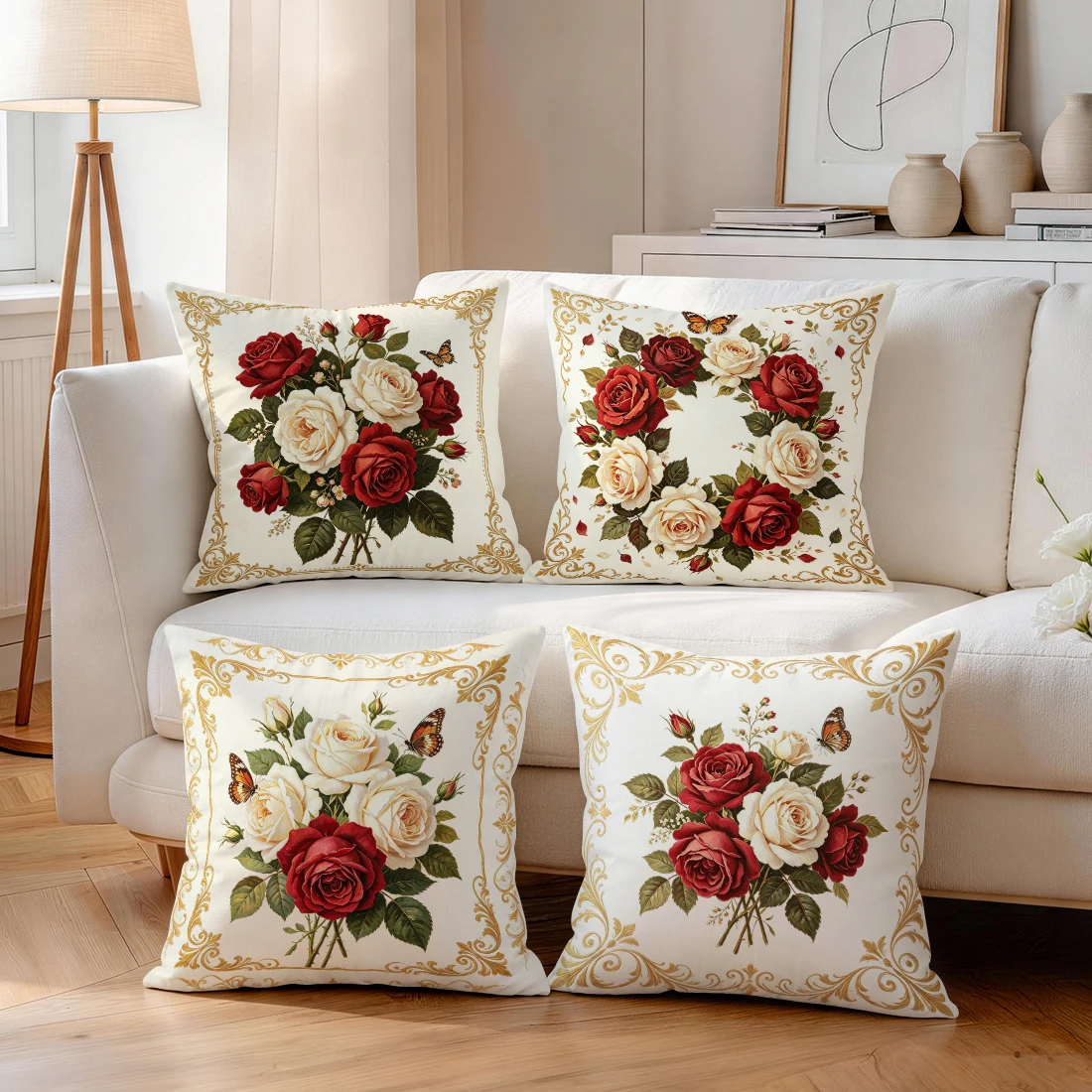 Red Rose White Rose Pillowcase Printed Polyester 40/45/50cm Throw Pillowcover Decorative Sofa Cushion Pillowslip Home Decor