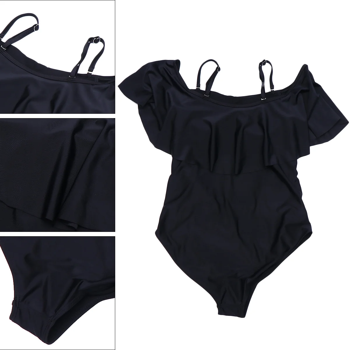 ملابس سباحة أمومة سوداء مثيرة ومريحة على الموضة بيكيني صيفي بدلة استحمام للنساء الحوامل مقاس Xxl مكشكشة قابلة للتعديل #2