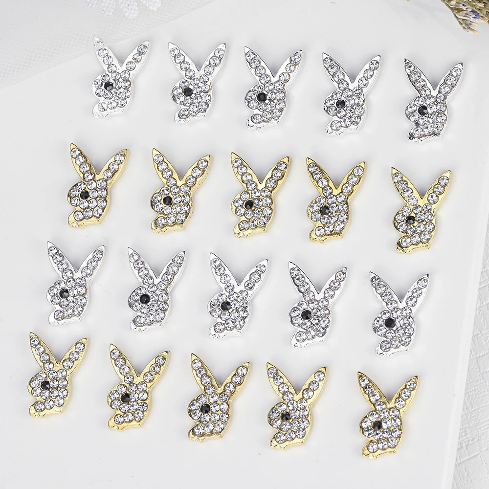 Luxury Nail Charms Gold Alloy Bunny Glitter Diamond Rhinestone Crystal for DIY Jewelry Manicure Nail Art Decorations Accessories