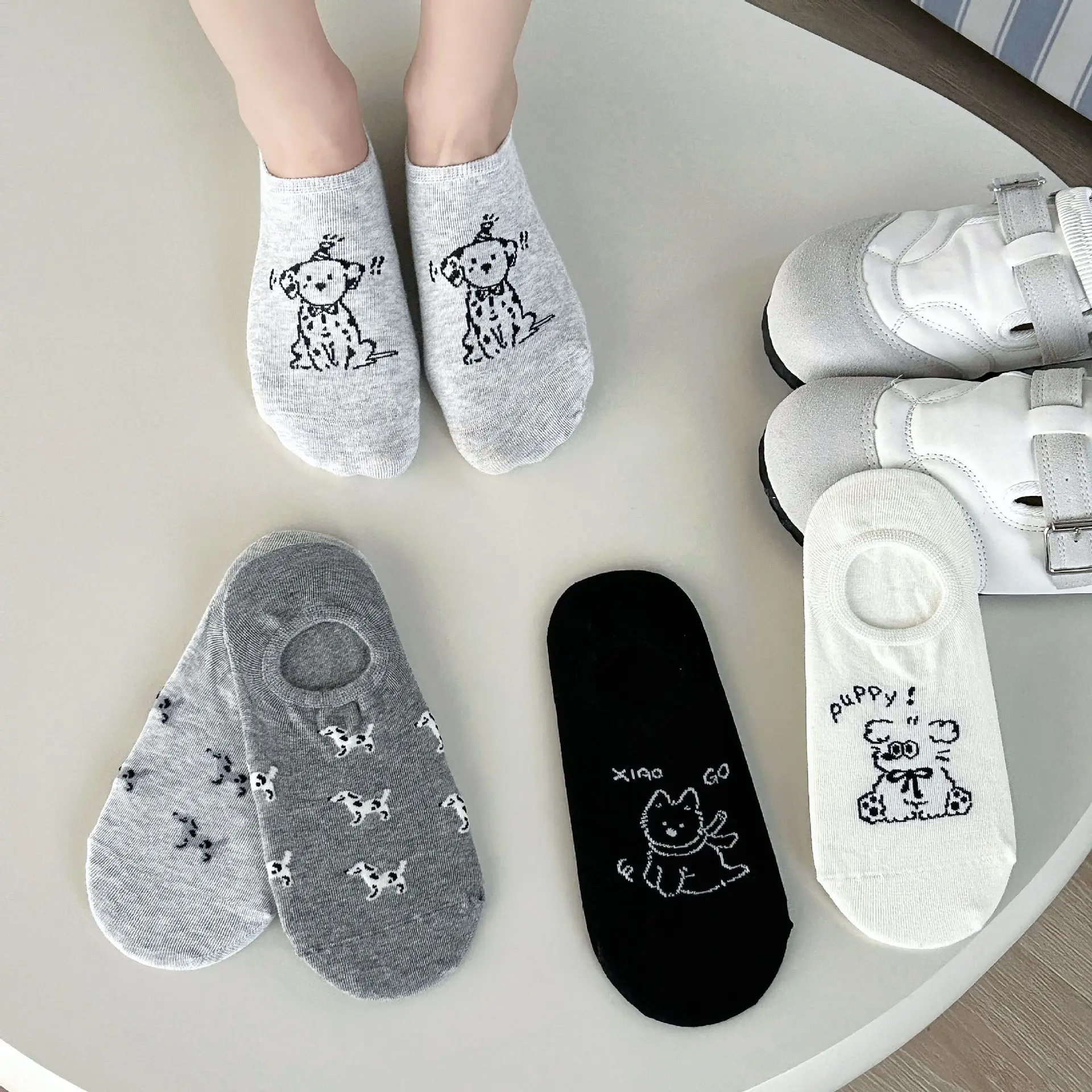 

Summer Breathable Gray Cute Puppy Boat Socks Cotton Socks Non-slip Invisible Socks Children Shallow Mouth Spring