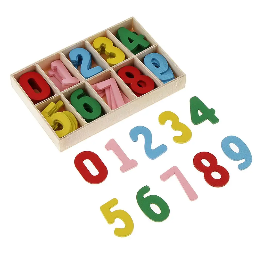 60 Pcs Wooden Arabic Number Colorful Number Educational Toy for