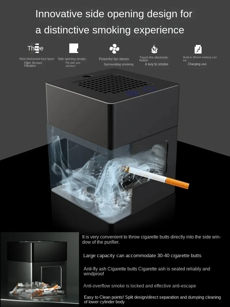 Smart Smoke-Free Metal Ashtray Top Grade Smoke Removal Creative Purifier