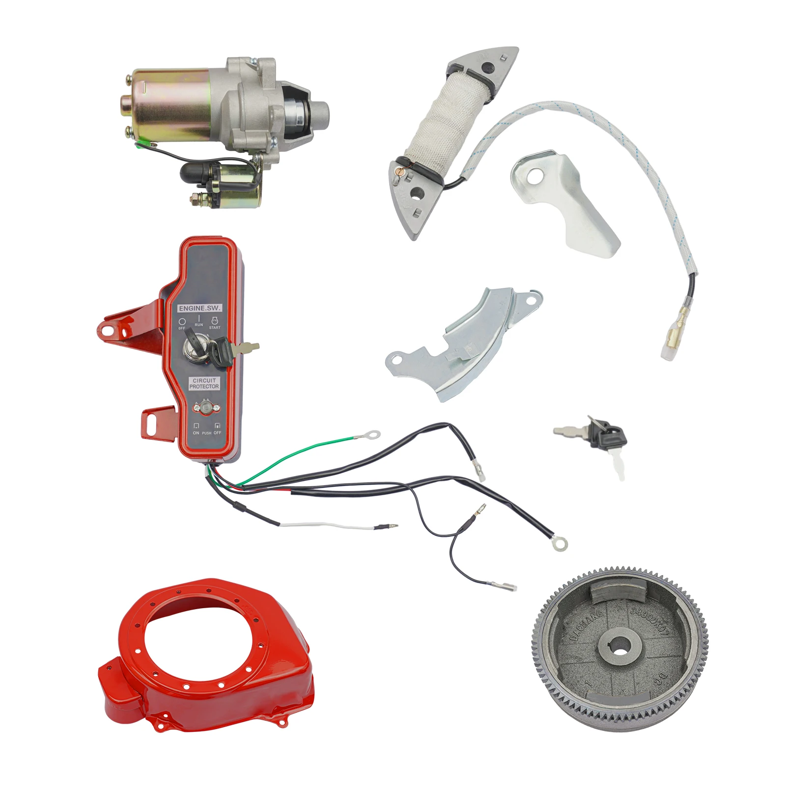Flywheel Starter Motor Kit Electric Start Motor Ignition Kit w/Key Switch Box and Coil for HONDA GX160 5.5HP, HONDA GX200 6.5HP view 7