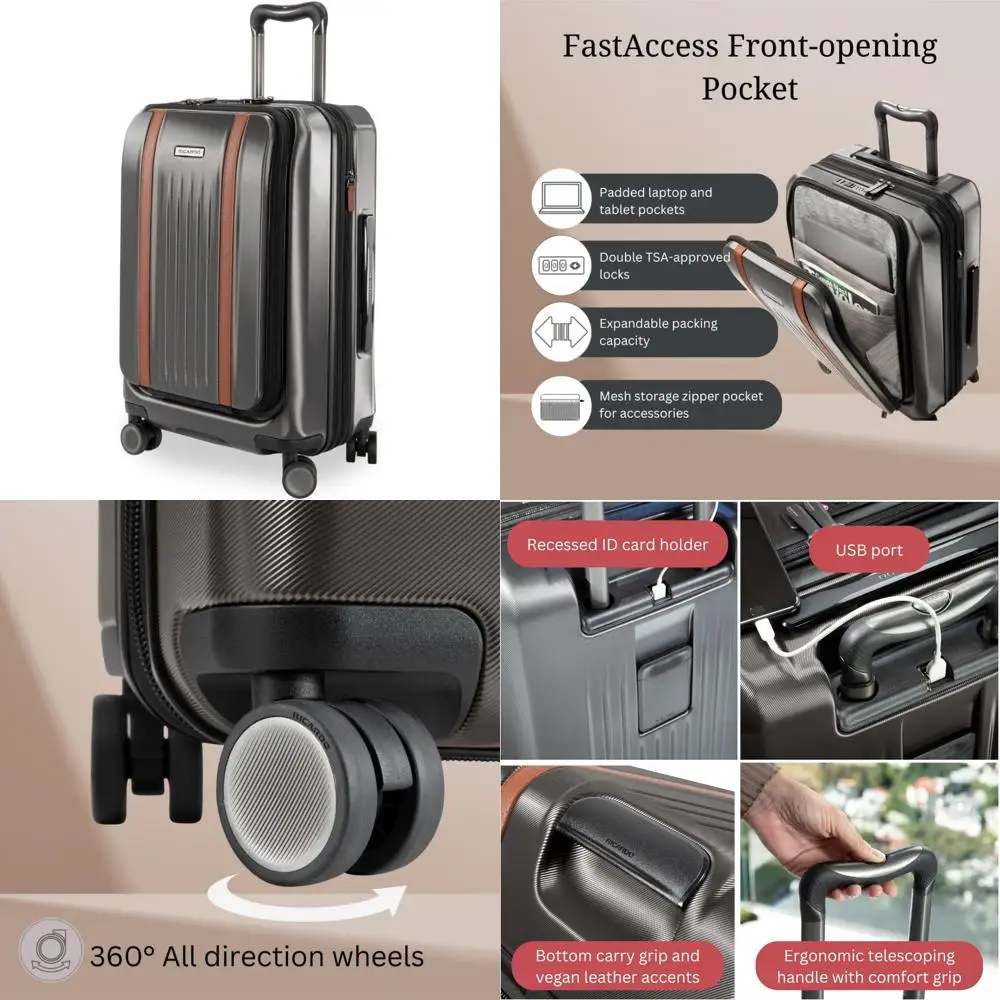 

montecito 2.0 front opening hardshell luggage with dual spinner wheels, expandable and comfort grip for smooth packing