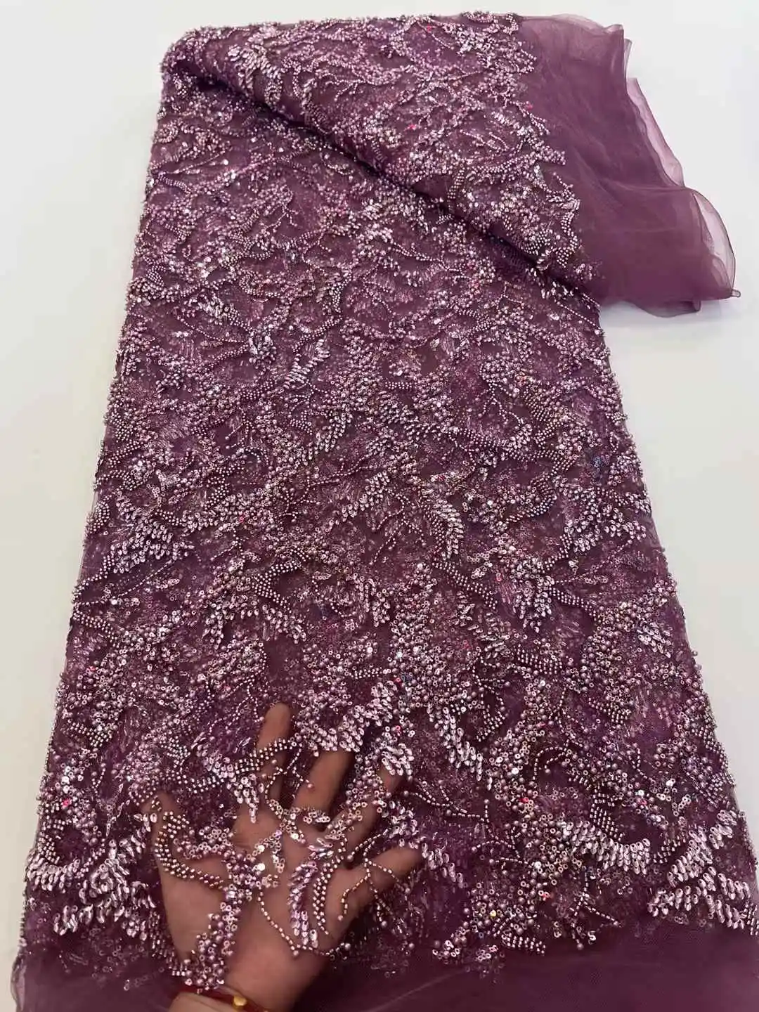 

African Lace Fabric for Wedding Sewing, Soft Tulle Mesh Fabric, Sequin Beads, French and Nigerian, High Quality, 2025