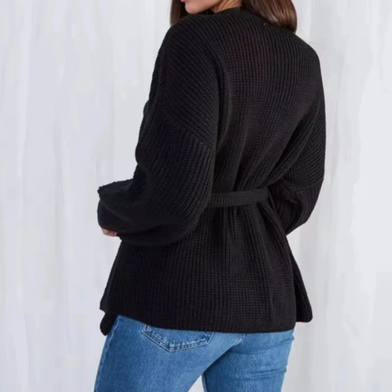 French Lace-Up Bathrobe Wind Sweater Women 2024 Autumn And Winter Lazy Wind Sweater Coat Long Cardigan Loose Sweater
