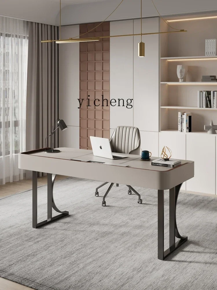 b11-light luxury solid wood saddle leather desk home study high-end office chest integrated computer desk
