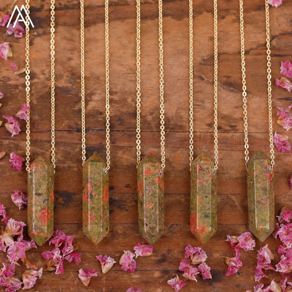 الجمشت المعدنية الكريستال عصا نقطة قلادة قلادة موضة النساء إنهاء الأحجار الكريمة بوهو الصيف قلادة هدية لها