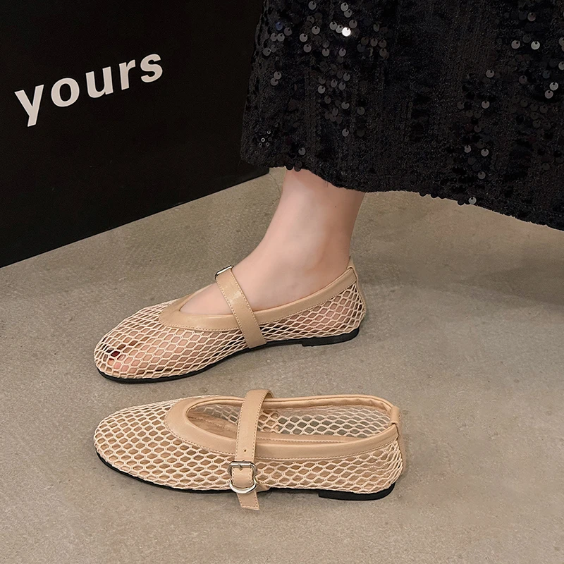 

Roman Style Woven Hollow Mary Jane Women's Shoes Spring and Summer New One-button Soft-sole Fashion Flat Sandals
