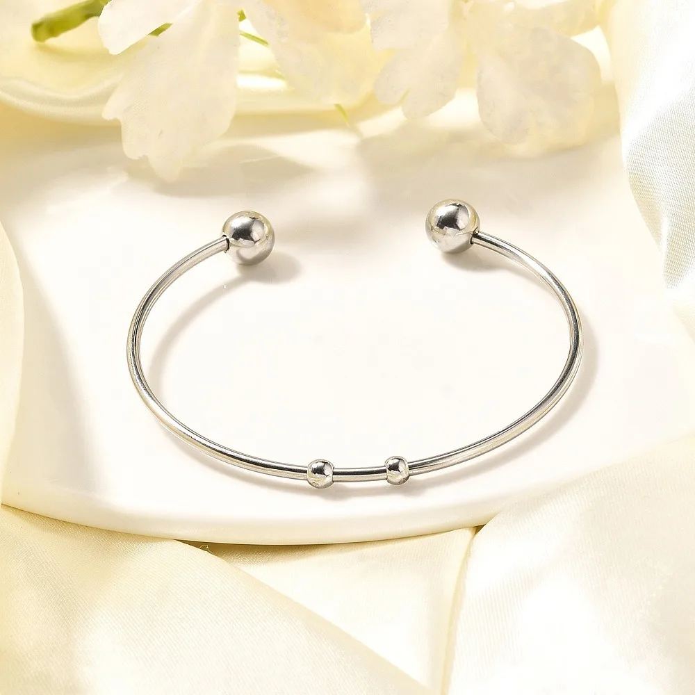 2Ps Tarnish Resistant Fashion 304 Stainless Steel Torque Cuff Bangle with Soldered Round Bracelet for Women