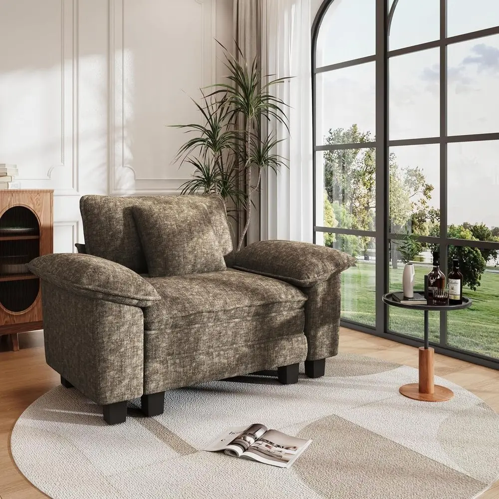 

Large Deep Seated Single Sofa for Reading, Comfortable Accent Chair in Chenille, Taupe