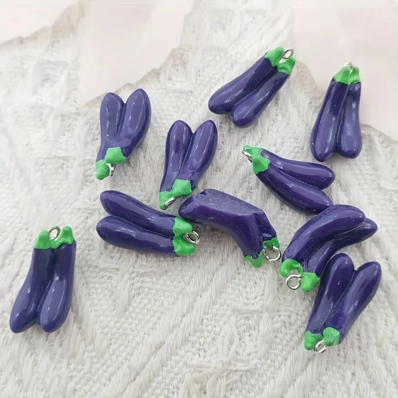 10pcs resin 3D eggplant vegetable pendant, DIY jewelry making earrings, keychain accessories