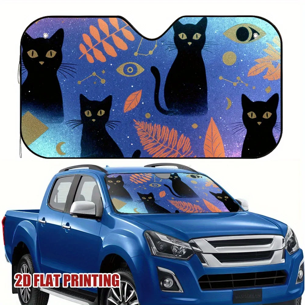 

1 шт., автомобильный солнцезащитный козырек «Кошки неба» на Хэллоуин — подходит для водителей и компьютеров, простая установка, защита от ультрафиолета, автомобильный чехол с причудливым черным козырьком