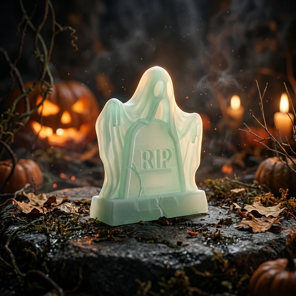 Halloween Creative Rip Tombstone Small Ghost Desktop Ornament, Quirky Ghost Graveyard Horror 3D Miniature Statue, Office Desk Holiday Atmosphere Decoration, Home Entrance Party Photo Prop, Glows in the Dark after Exposure to Sunlight