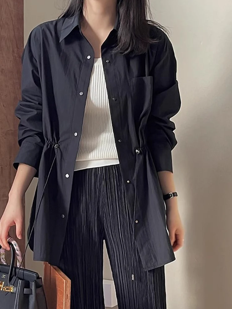 

Clothland Women Fashion Solid Trench Coat Single Breasted Drawstring Tie Basic Casual Female Jacket Mujer CB094