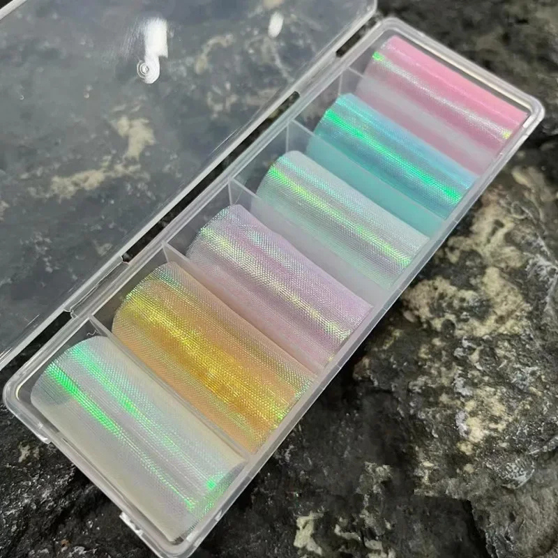 6 Rollen Meerjungfrau Stoff Serie Nagel für holo graphische Gradienten Schieber nicht klebende Nägel Wraps Seide Auroral Nail Art Decora